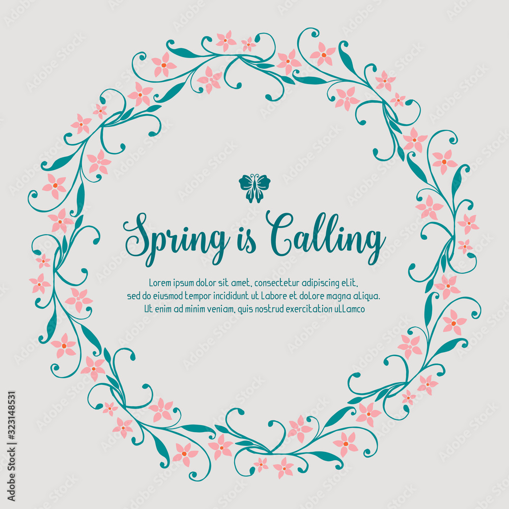 Greeting card wallpapers design for spring calling, with cute leaf and floral frame decor. Vector