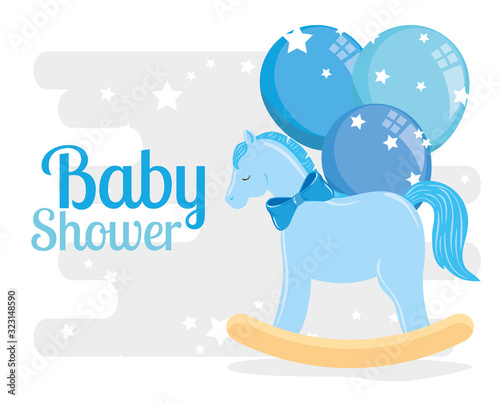 baby shower card with wooden horse and decoration design