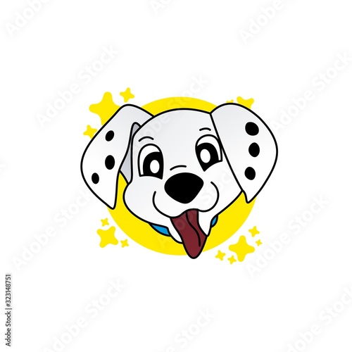 Illustration of Head Dalmatian Puppy Pull Out His Tongue Cartoon, Cute Funny Character, Flat Design © Arya