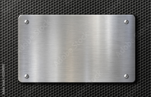 metal plate with rivets over black grid background 3d illustration