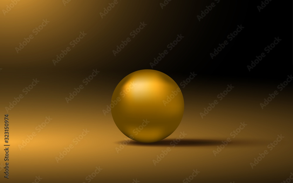golden sphere in the dark room	