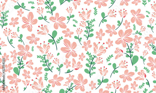 Beautiful motif of spring floral pattern background, with leaf and floral design.