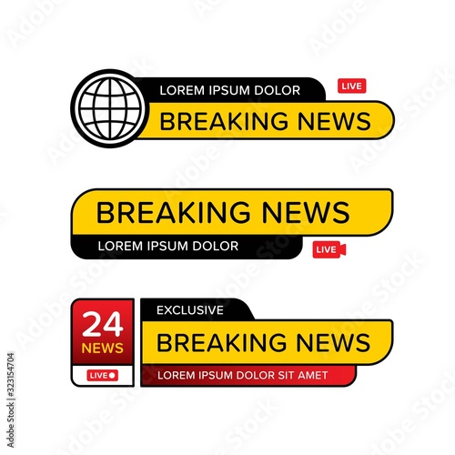 Set of breaking news banner template in various shape. Designed in different style and icon logo. Premium vector