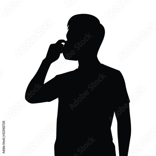 Young man with mask for protect virus or pollution silhouette vector