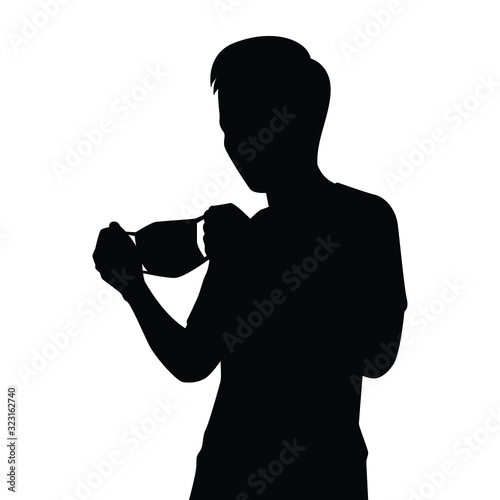 Young man with mask for protect virus or pollution silhouette vector