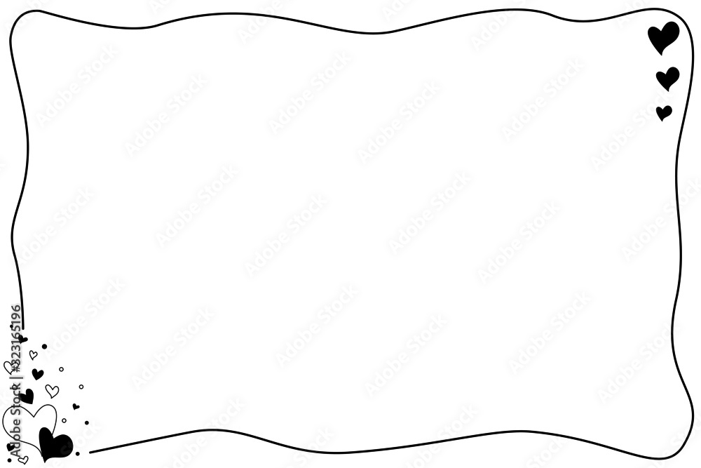 Vector - Hand drawing. Black line border with mini hearts on white background. Cute frame. Can be use for any card, web, label, banner or brochure. Copy space for any text design. Vector - Hand drawing. Black line border with mini hearts on white background. Cute frame. Can be use for any card, web, label, banner or brochure. Copy space for any text design.