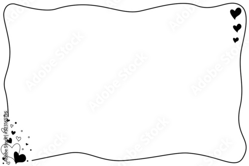 Vector - Hand drawing. Black line border with mini hearts on white background. Cute frame. Can be use for any card, web, label, banner or brochure. Copy space for any text design.
