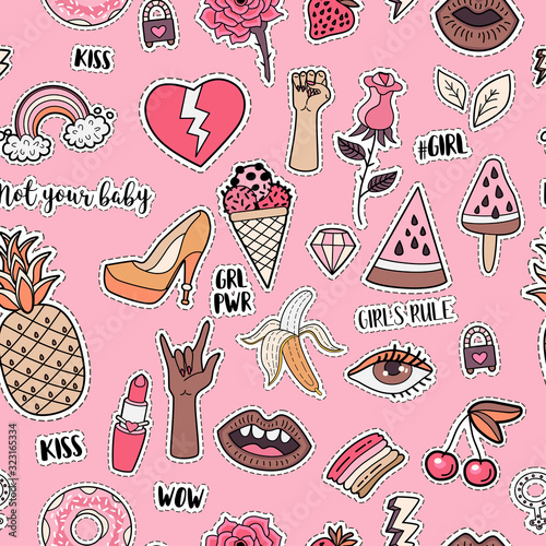Vector Feminist power seamless pattern with icon.