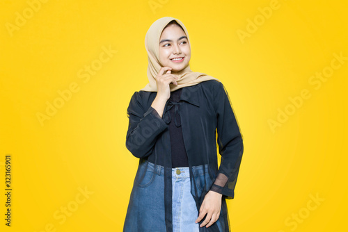 Wallpaper Mural Portrait of Asian women with happy face on yellow background Torontodigital.ca