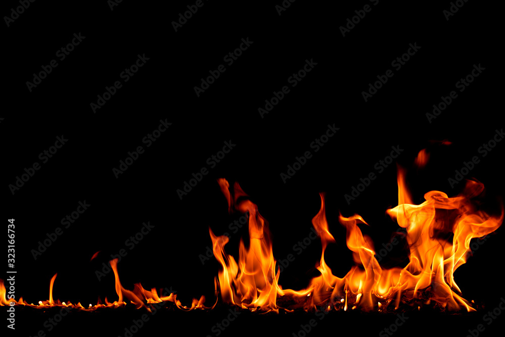 On fire flames at the black background On fire flames at the black background
