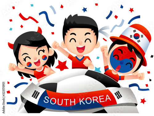 Vector illustration of South Korean football fans characters celebrating