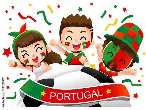 Vector illustration of Portugal football fans characters celebrating
