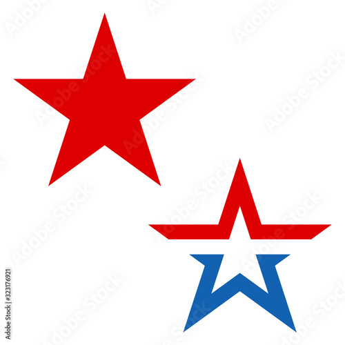 Five pointed star, icon set. Vector illustration on white background.