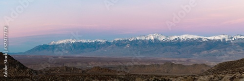 Panorama of the sunset from Owen's Valley in California with both the White Mountains and the Sierra Nevada © Jesse