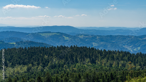View over the landscape of the northern Black Forest near Seebach and Mummelsee, Baden-Wuerttemberg, Germany