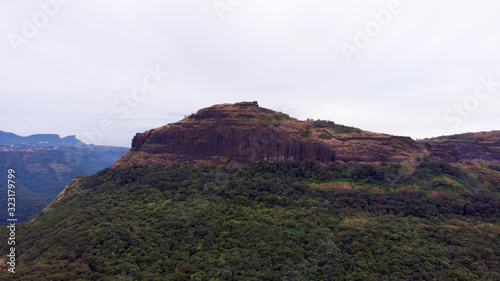 Aerial shot of Shrivardhan fort, Rajmachi, Maharashtra, India photo