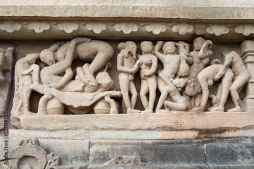 Jagati or plinth , Erotic Sculptures, Lakshmana Temple , Western Group, Khajuraho, Madhya Pradesh, India