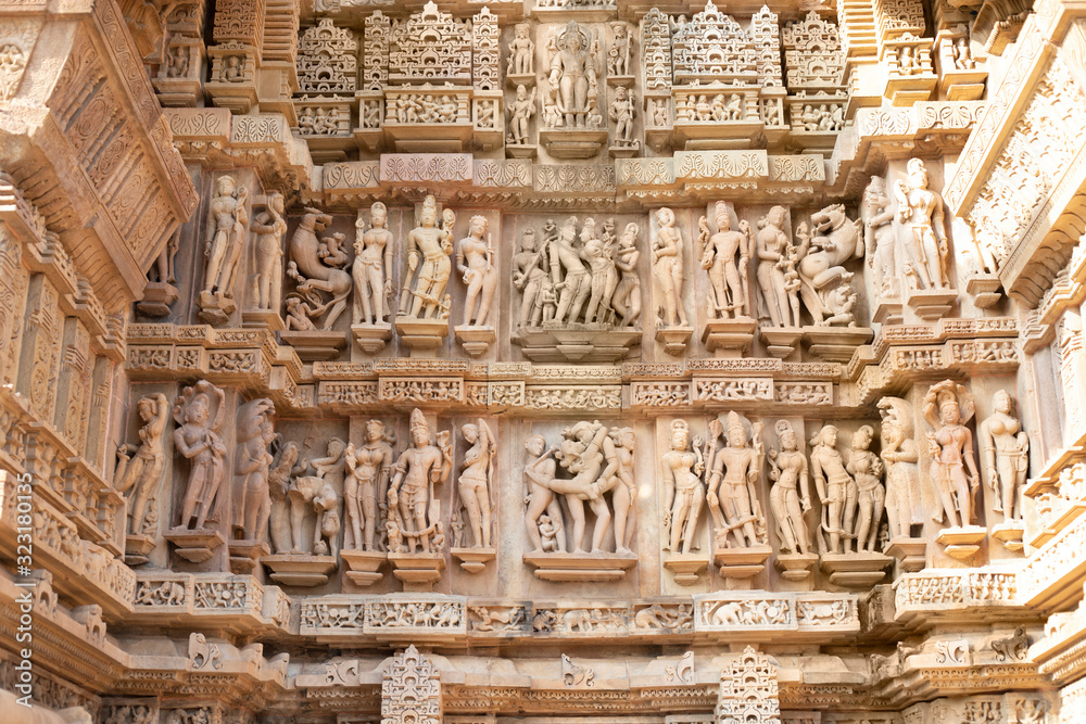 Erotic Sculptures, South wall, Mandapa and Sanctuary, Lakshmana Temple , Western Group, Khajuraho, Madhya Pradesh, India
