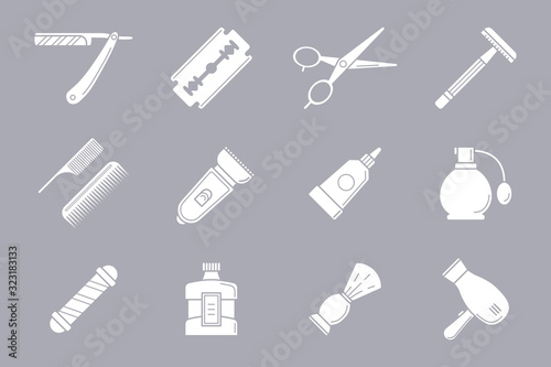 Barbershop Icons set - Vector silhouettes of beauty salon for the site or interface