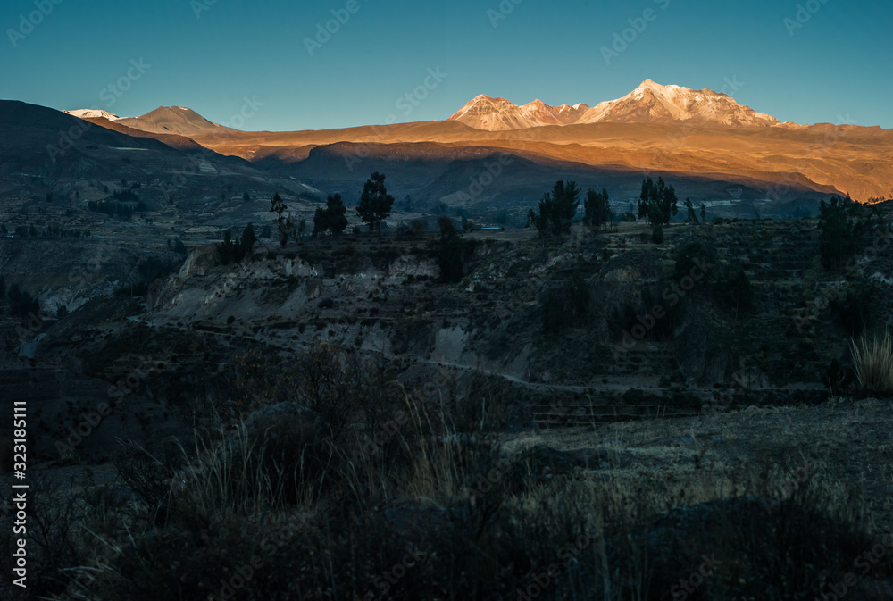 Andes Mountain Landscape near Yanque, Colca Canyon, Peru in the Evening