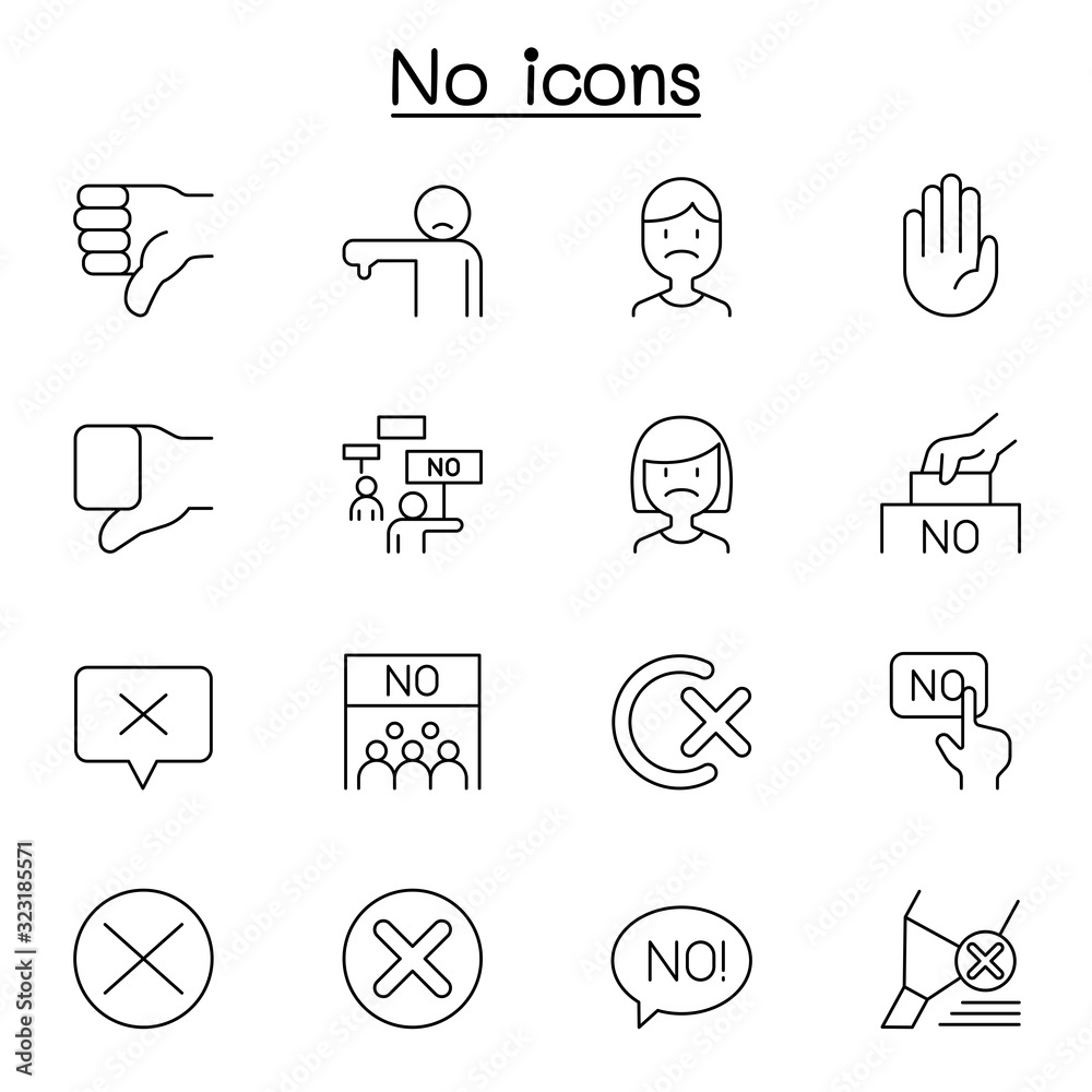 No, Disapprove & Reject icon set in thin line style No, Disapprove & Reject icon set in thin line style