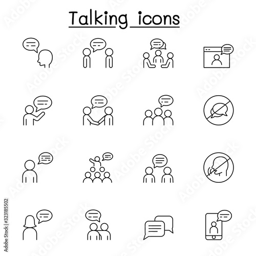 Talk, speech, discussion, dialog icon set in thin line style
