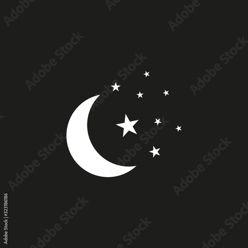 Moon and stars icon. Flat vector illustration in black on white background.