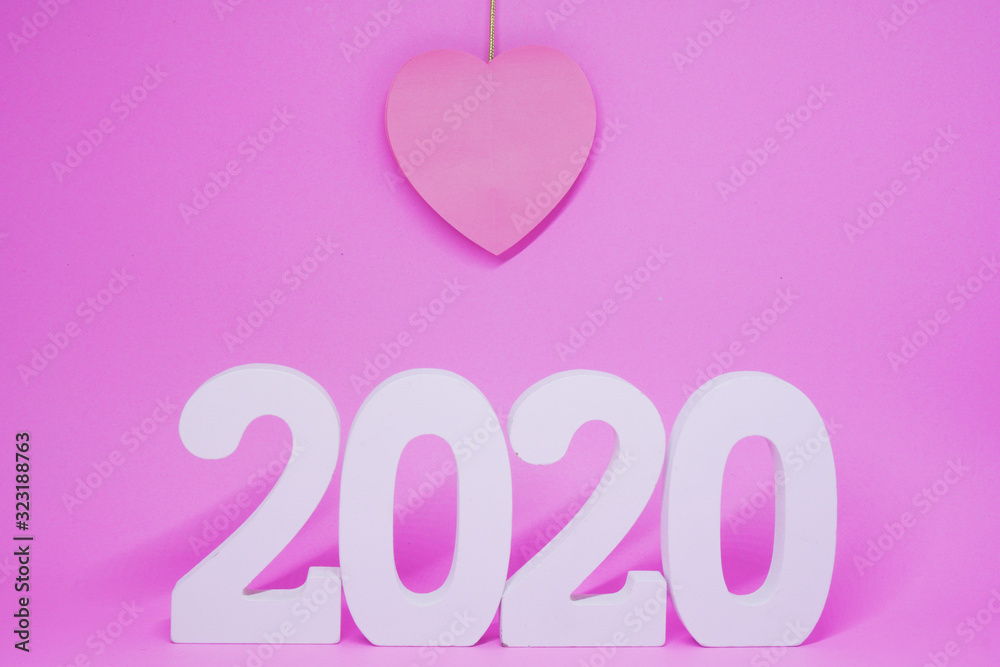Single or Lonely Pink Heart -  Pink Heart Paper Object on Pink Background - Valentine Day 2020 - Lover Concept  with Copy space                                                          