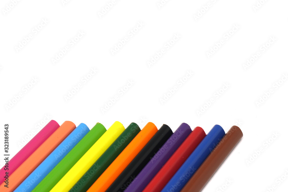 Fototapeta premium Colorful pencil or crayon for drawing isolated white background , Back to school concept and copy space