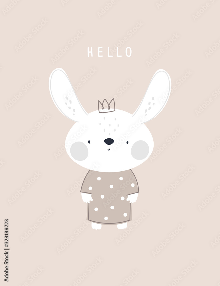 Cute childish print with baby bunny. Bedtime, baby shower illustration. Trendy kids vector print. Ideal for creating posters, cards, prints, digital paper, kid clothing, nursery prints and room decor Cute childish print with baby bunny. Bedtime, baby shower illustration. Trendy kids vector print. Ideal for creating posters, cards, prints, digital paper, kid clothing, nursery prints and room decor