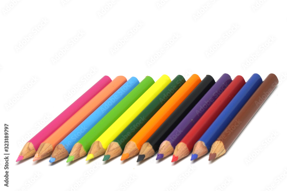 Fototapeta premium Colorful pencil or crayon for drawing isolated white background , Back to school concept and copy space