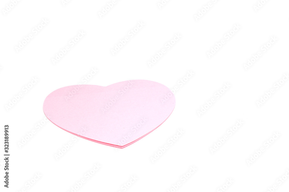 Single or Lonely ( 1 ) Pink Heart -  Pink Heart Paper Object isolated white Background - Valentine Day - Love Concept  with Copy space                            