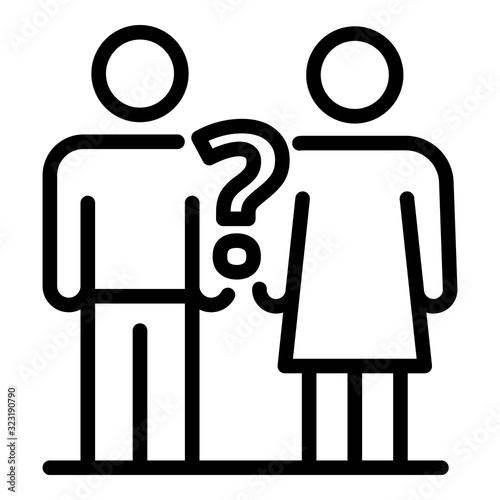 Couple divorce question icon. Outline couple divorce question vector icon for web design isolated on white background