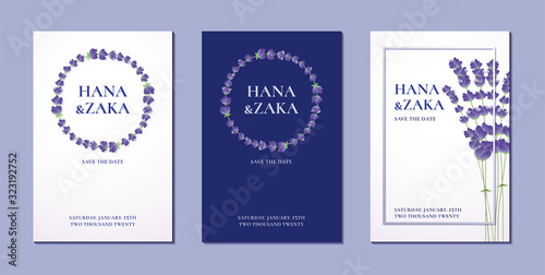Wedding invitation card lavender collection vector design template