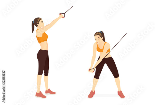 Woman doing plank exercise with TRX or what Straps with handles. Illustration about workout with equipment.