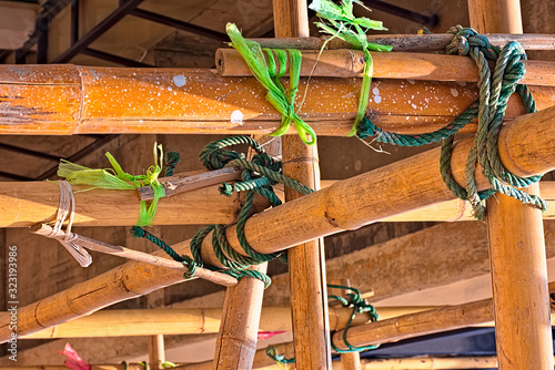 Canvas Print Construction linkage details of a bamboo scaffold