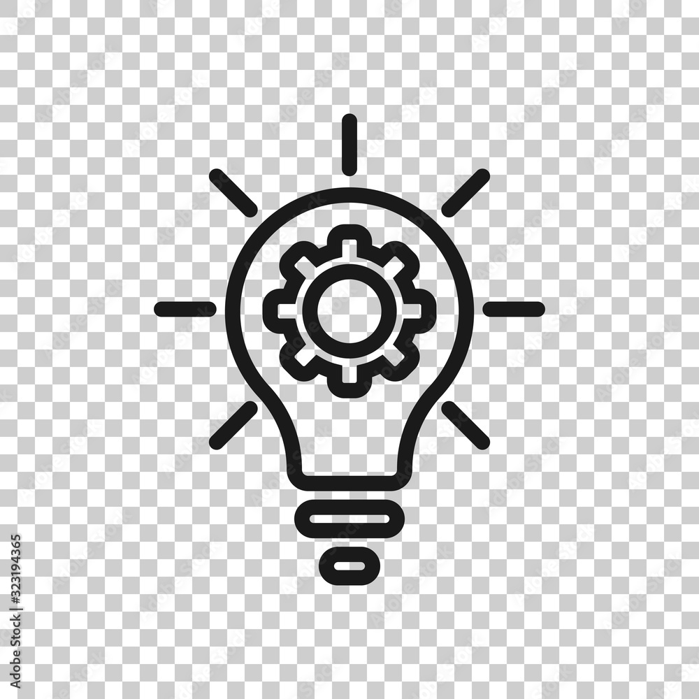 Innovation icon in flat style. Lightbulb with cogwheel vector illustration on white isolated background. Idea business concept.