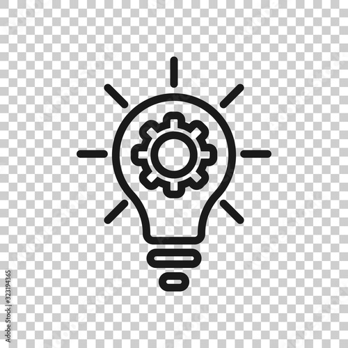 Innovation icon in flat style. Lightbulb with cogwheel vector illustration on white isolated background. Idea business concept.