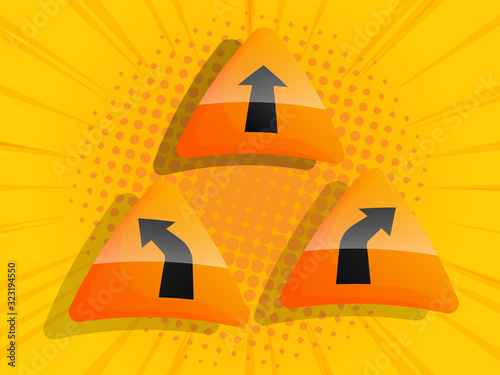 arrow traffic sign label with halftone burst background
