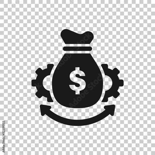 Money optimization icon in flat style. Gear effective vector illustration on white isolated background. Finance process business concept.