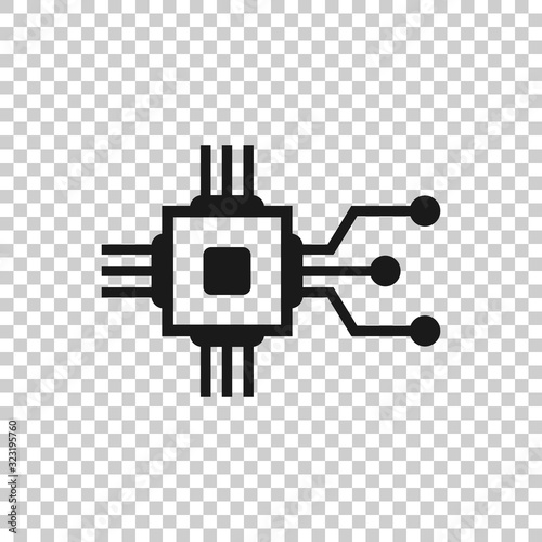 Computer chip icon in flat style. Circuit board vector illustration on white isolated background. Cpu processor business concept.