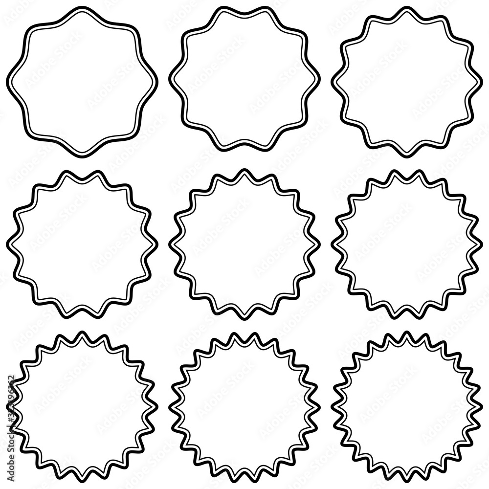 Fototapeta premium Set round vintage stickers with zigzag edge, vector simple style label stickers, starburst label badge