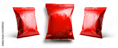 Red packaging template for your design. In different angles on a white background