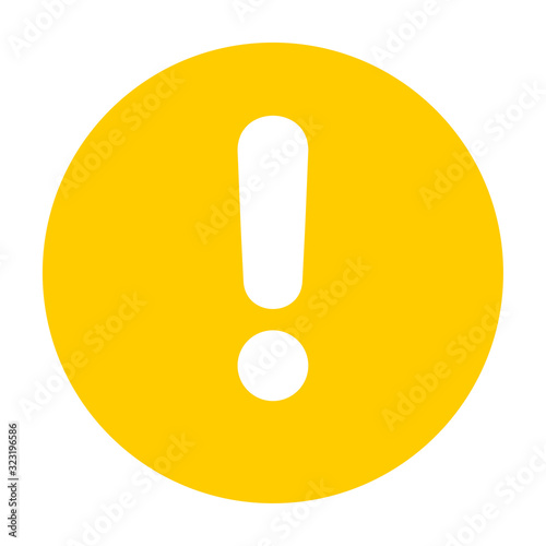 Flat round yellow exclamation point icon, button. Attention symbol isolated on a white background. EPS10 vector file