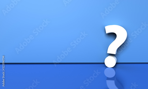 Volumetric question mark in white on a blue background. 3D image