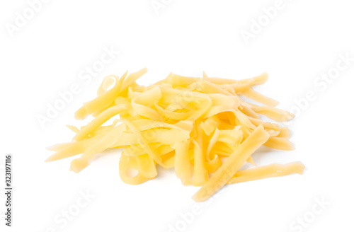 Pile of grated cheese isolated on white