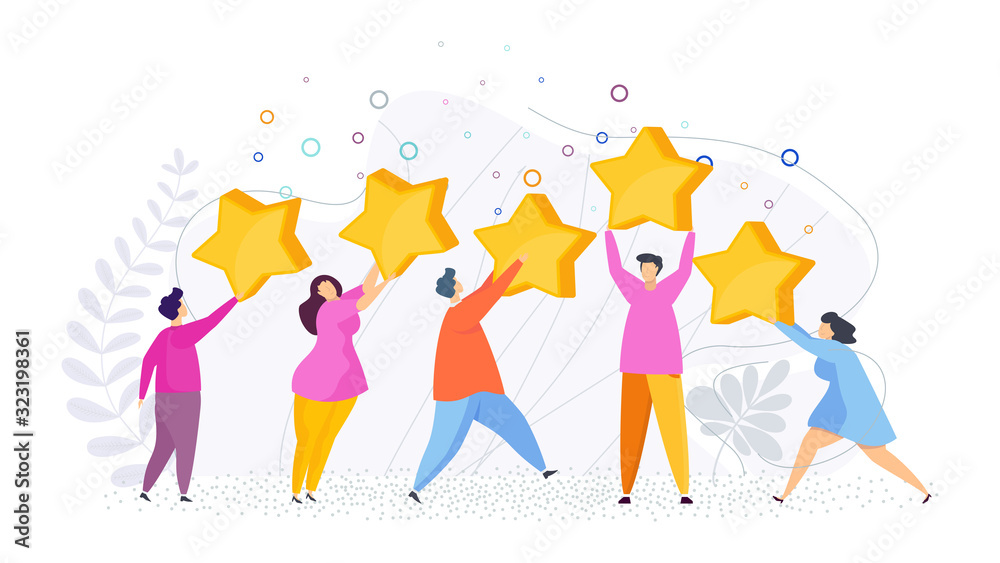 Fototapeta premium People raise five stars on their heads.