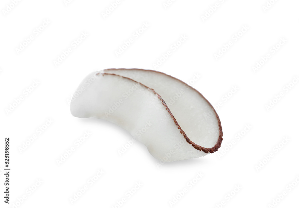 Tasty fresh coconut flake isolated on white Tasty fresh coconut flake isolated on white