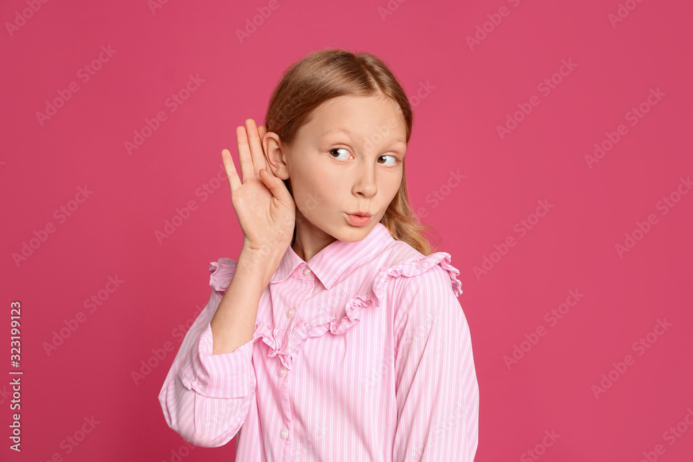 Portrait of emotional preteen girl on pink background Portrait of emotional preteen girl on pink background