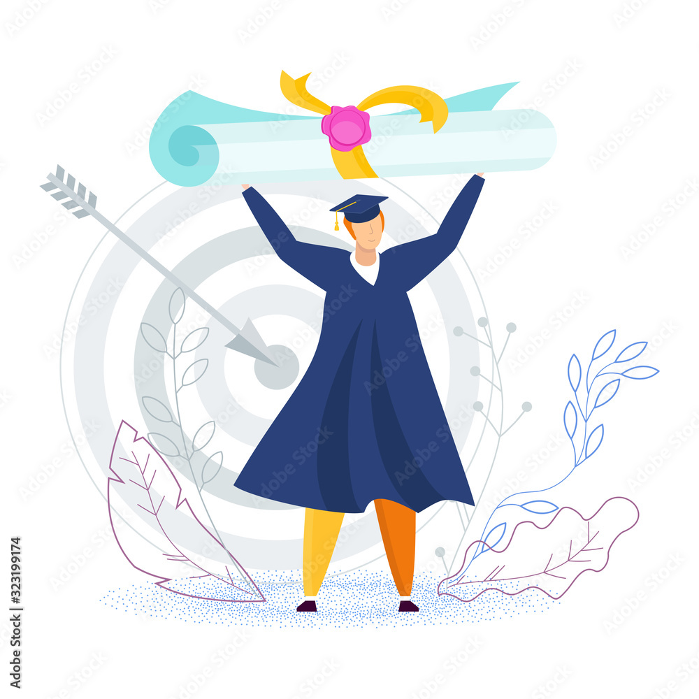 Naklejka premium Tiny student lifted a huge scroll over his head